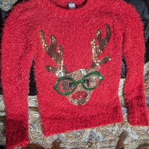 No Boundaries Red Sweater with Sequin Reindeer